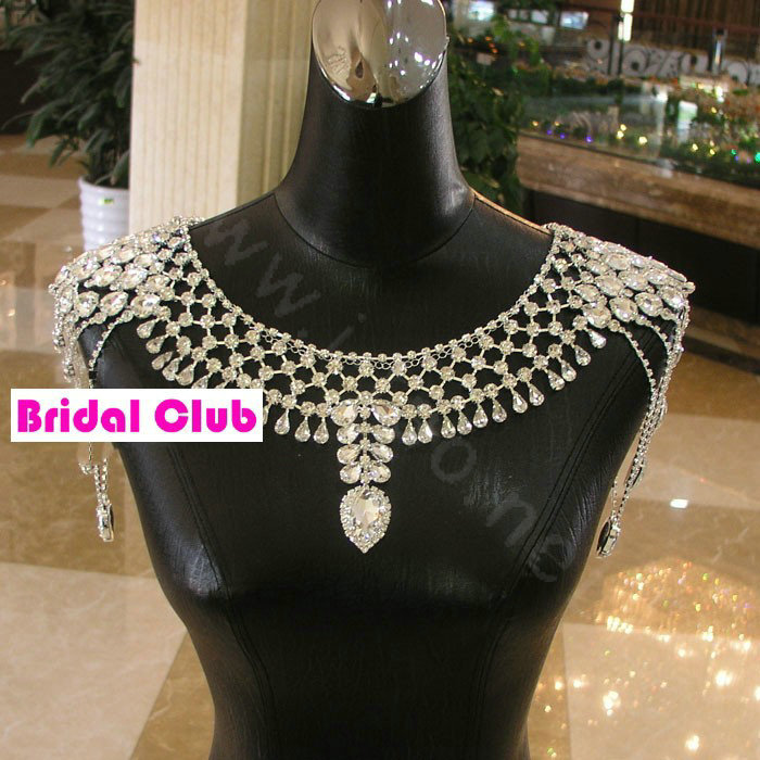 European Luxury Crystal Tassel Bridal Necklace Rhinestone Shoulder Chain Wedding Pary Jewelry