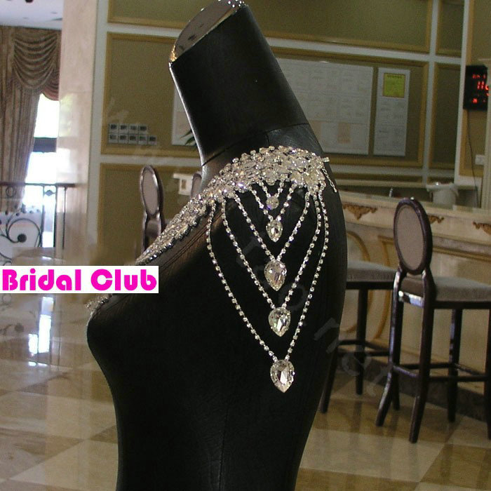European Luxury Crystal Tassel Bridal Necklace Rhinestone Shoulder Chain Wedding Pary Jewelry