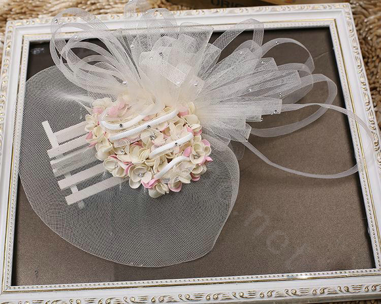 European Pearl Crystal Gauze Bridal Fascinator Hair Accessories Bride Wedding Dress Prom Large Hat Face Veils