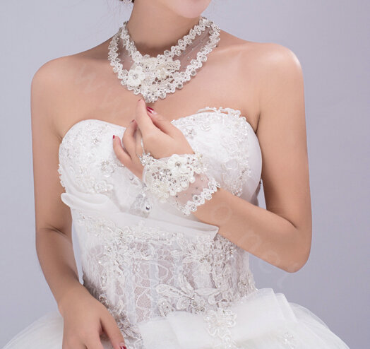 European Pearl Rhinestone Lace Bridal Wristlet Wedding Dress Stage Beads Bracelet Chain Accessories