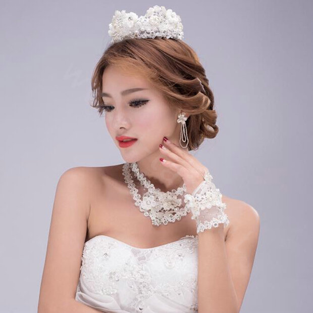 European Pearl Rhinestone Lace Bridal Wristlet Wedding Dress Stage Beads Bracelet Chain Accessories