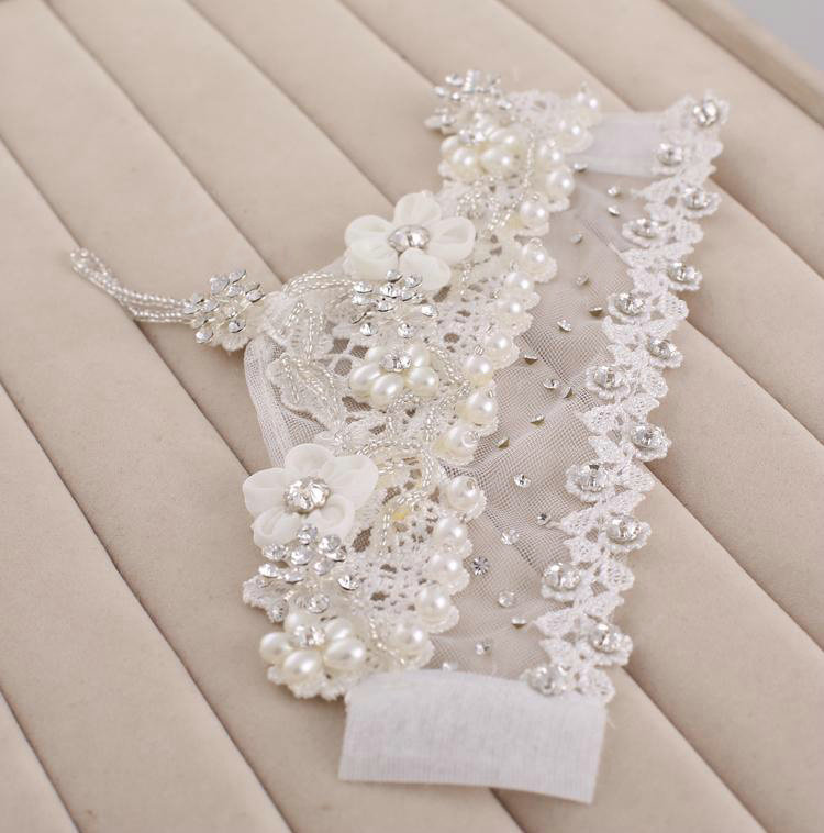European Pearl Rhinestone Lace Bridal Wristlet Wedding Dress Stage Beads Bracelet Chain Accessories