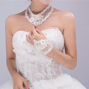 European Pearl Rhinestone Lace Bridal Wristlet Wedding Dress Stage Beads Bracelet Chain Accessories