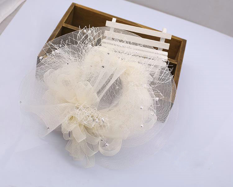 European Princess Pearl Crystal Gauze Bridal Fascinator Hair Accessories Wedding Dress Prom Large Hat Face Veils