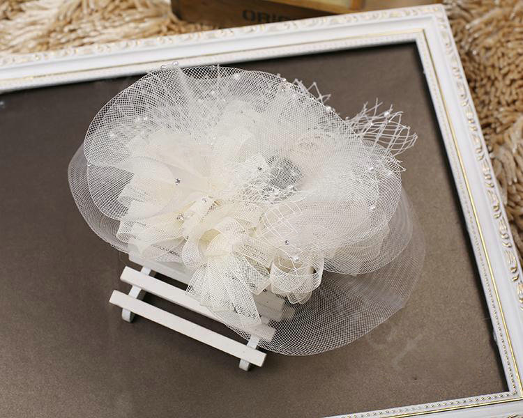 European Princess Pearl Crystal Gauze Bridal Fascinator Hair Accessories Wedding Dress Prom Large Hat Face Veils