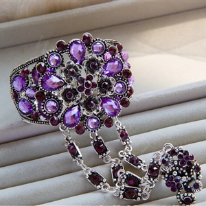 European Retro Purple Rhinestone Flower Bridal Bracelet Wedding Dress Crystal Bangle Chain Jewelry