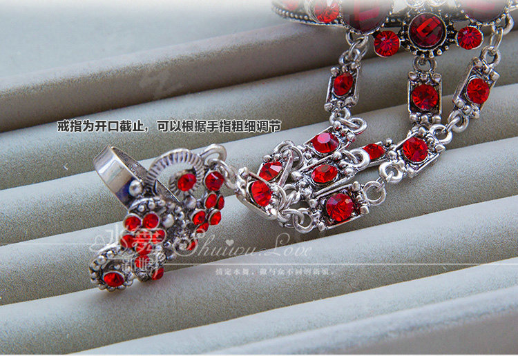 European Retro Red Rhinestone Flower Bridal Bracelet Wedding Dress Crystal Bangle Chain Jewelry