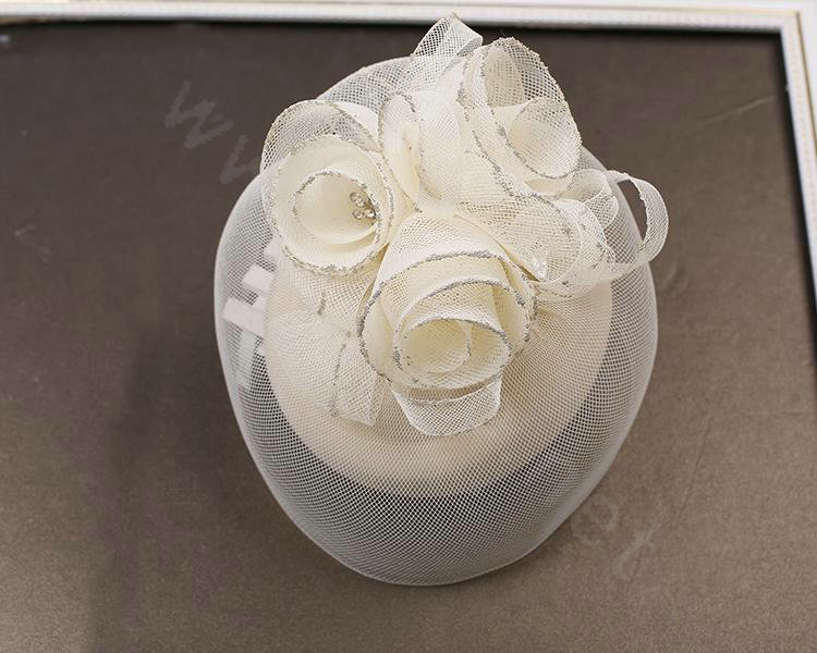 European Rose Flower Crystal Gauze Bridal Fascinator Hair Accessories Wedding Party Prom Hat Face Veils