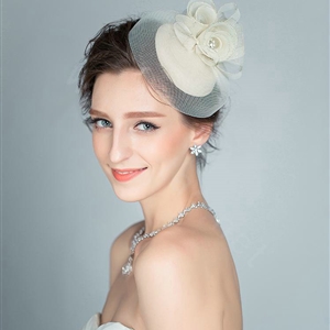 European Rose Flower Crystal Gauze Bridal Fascinator Hair Accessories Wedding Party Prom Hat Face Veils
