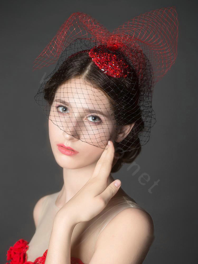 European Sexy Crystal Gauze Bridal Fascinator Hair Hoop Accessories Wedding Dress Prom Hat Face Veils