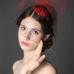 European Sexy Crystal Gauze Bridal Fascinator Hair Hoop Accessories Wedding Dress Prom Hat Face Veils