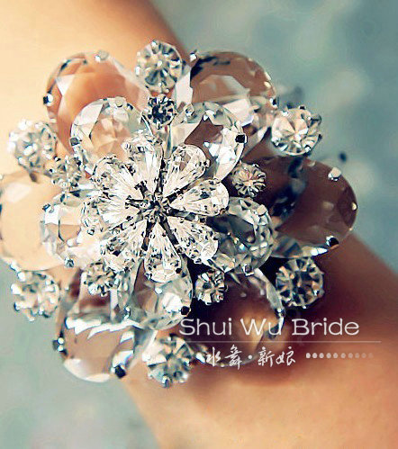Fashion Large Rhinestone Flower Bridal Wrap Bracelet Wedding Stage Dress Crystal Bangle Chain Jewelry