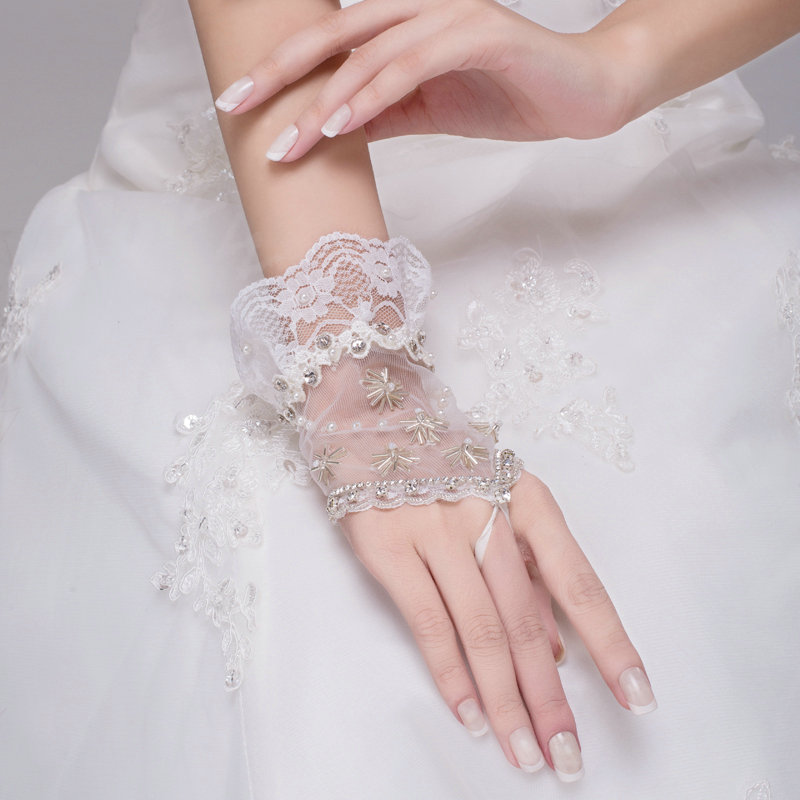 Fashion Pearl Rhinestone Lace Bridal Wristlet Wedding Dress Stage Beads Bracelet Chain Accessories
