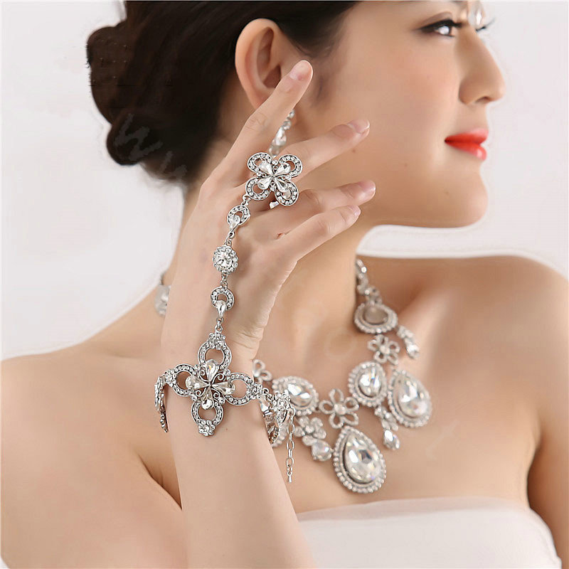 Fashion Rhinestone Flower Bridal Wrap Bracelet Wedding Stage Dress Crystal Bangle Chain Jewelry