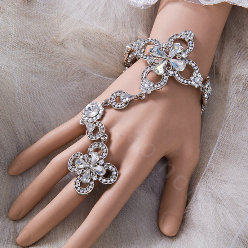 Fashion Rhinestone Flower Bridal Wrap Bracelet Wedding Stage Dress Crystal Bangle Chain Jewelry
