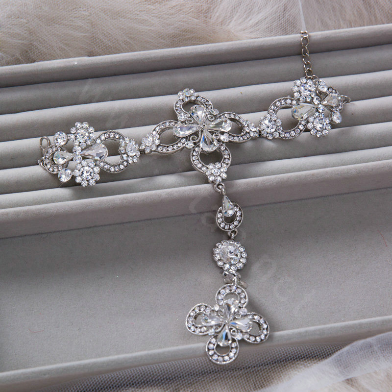 Fashion Rhinestone Flower Bridal Wrap Bracelet Wedding Stage Dress Crystal Bangle Chain Jewelry