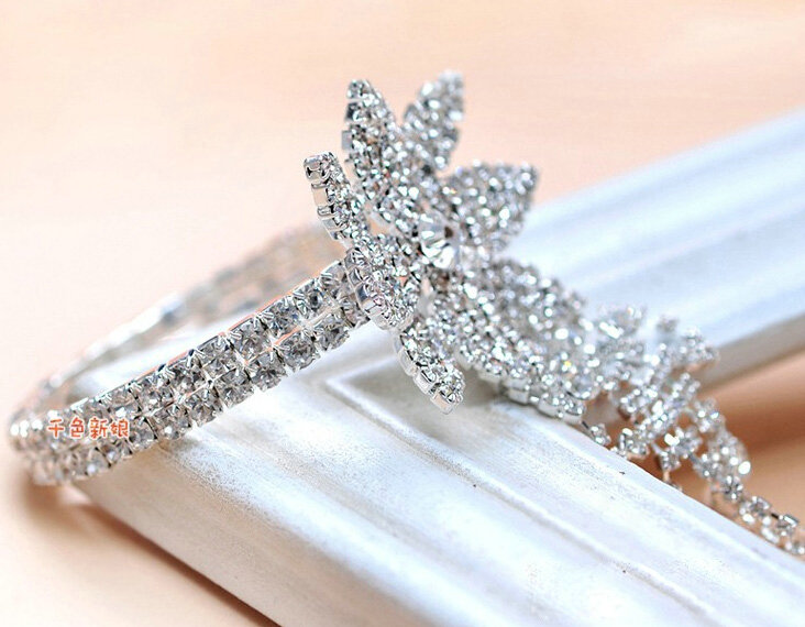Fashion Shinning Rhinestone Flower Bracelet And Ring Tassel Chain Bridal Accessories Wedding Jewelry