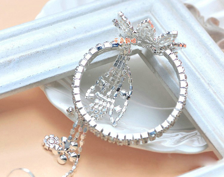 Fashion Shinning Rhinestone Flower Bracelet And Ring Tassel Chain Bridal Accessories Wedding Jewelry