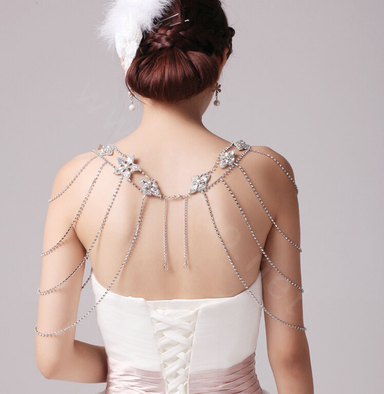 Fashion Sweety Flower Crystal Bridal Necklace Chain Rhinestone Shoulder Strap Wedding Jewelry