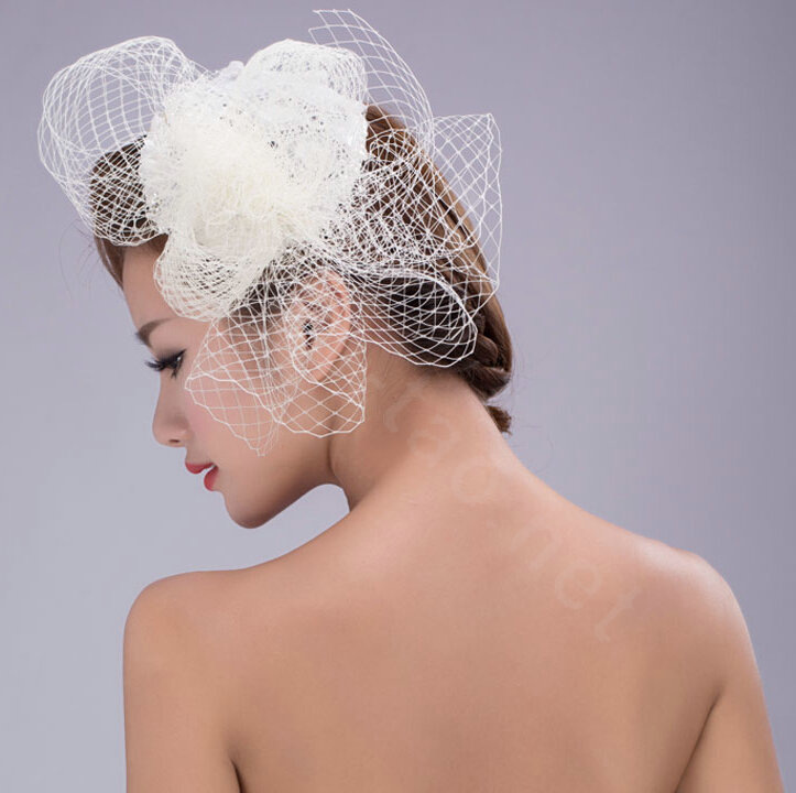 Flower Crystal Pearl Lace Gauze Bridal Fascinator Headpiece Bride Wedding Dress Prom Face Veils Hair Accessories