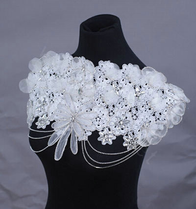 Gorgeous Bride Big Lace Flower Rhinestone Wedding Shawl Necklace Bridal Shoulder Chain Jewelry