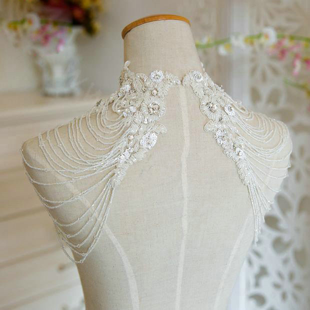 Gorgeous Bride Lace Rhinestone Wedding Shawl Crystal Beads Necklace Bridal Shoulder Chain Jewelry