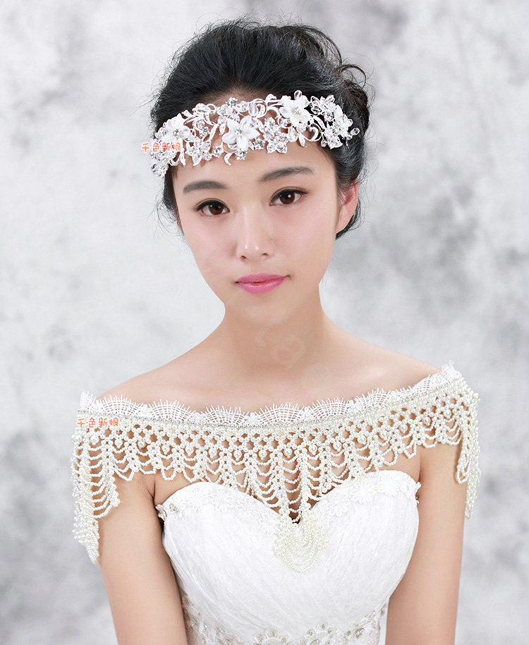 Gorgeous Bride Wedding Lace Crystal Multi Layers Pearls Shawl Bridal Shoulder Chain Jewelry