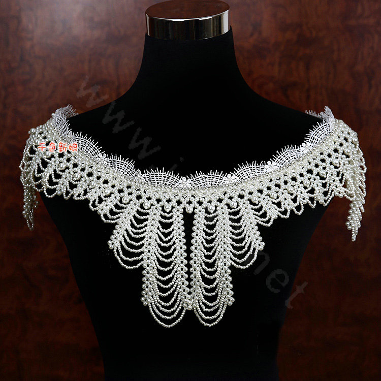 Gorgeous Bride Wedding Lace Crystal Multi Layers Pearls Shawl Bridal Shoulder Chain Jewelry