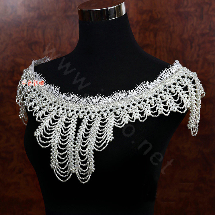 Gorgeous Bride Wedding Lace Crystal Multi Layers Pearls Shawl Bridal Shoulder Chain Jewelry