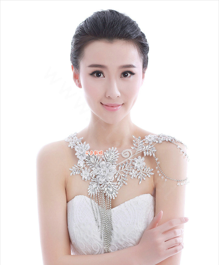 Gorgeous Bride Wedding Lace Flower Tassel Crystal Shawl Rhinestone Bridal Shoulder Chain Jewelry
