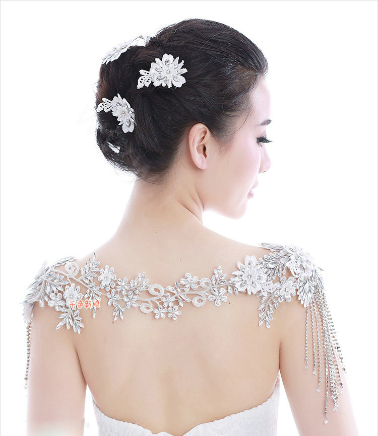 Gorgeous Bride Wedding Lace Flower Tassel Crystal Shawl Rhinestone Bridal Shoulder Chain Jewelry