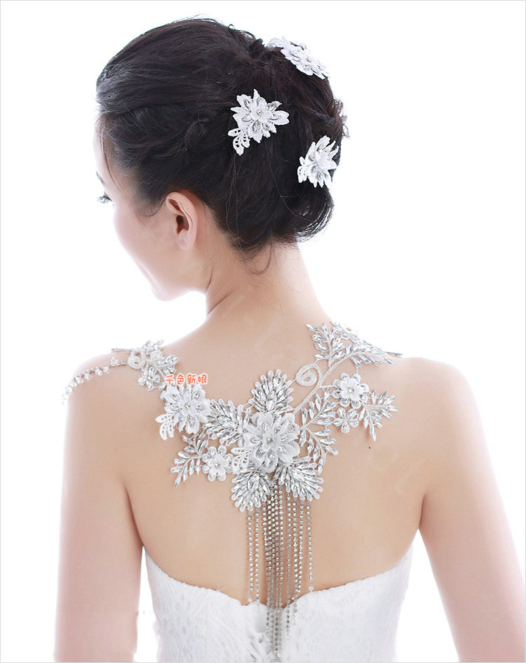 Gorgeous Bride Wedding Lace Flower Tassel Crystal Shawl Rhinestone Bridal Shoulder Chain Jewelry