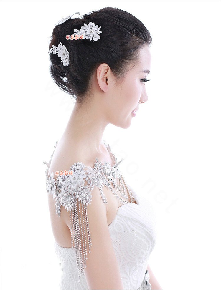 Gorgeous Bride Wedding Lace Flower Tassel Crystal Shawl Rhinestone Bridal Shoulder Chain Jewelry