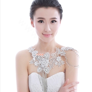 Gorgeous Bride Wedding Lace Flower Tassel Crystal Shawl Rhinestone Bridal Shoulder Chain Jewelry
