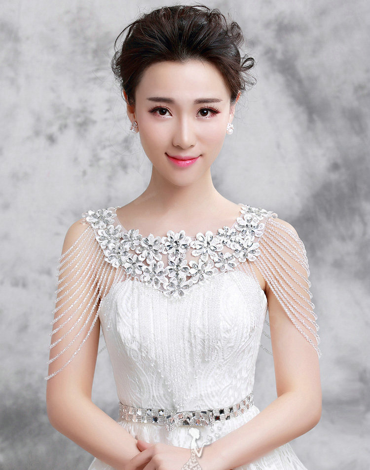 Gorgeous Bride Wedding Rhinestone Lace Flower Crystal Beads Tassel Shawl Bridal Shoulder Chain Jewelry