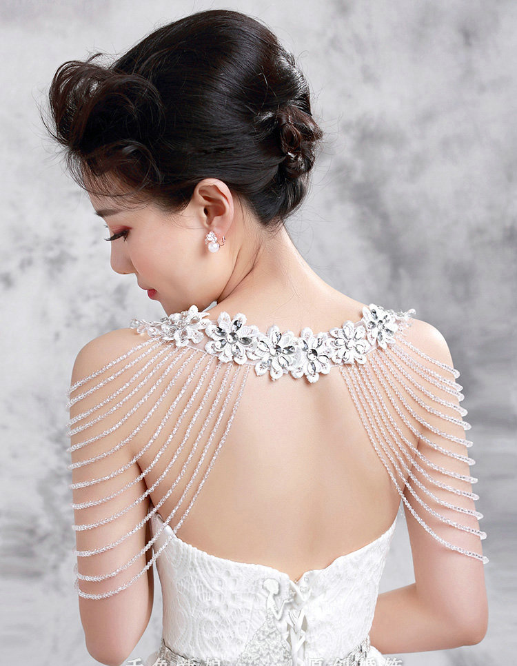 Gorgeous Bride Wedding Rhinestone Lace Flower Crystal Beads Tassel Shawl Bridal Shoulder Chain Jewelry