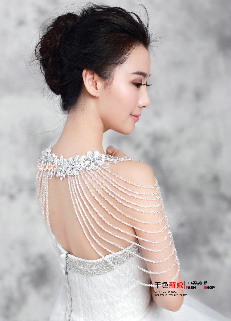 Gorgeous Bride Wedding Rhinestone Lace Flower Crystal Beads Tassel Shawl Bridal Shoulder Chain Jewelry