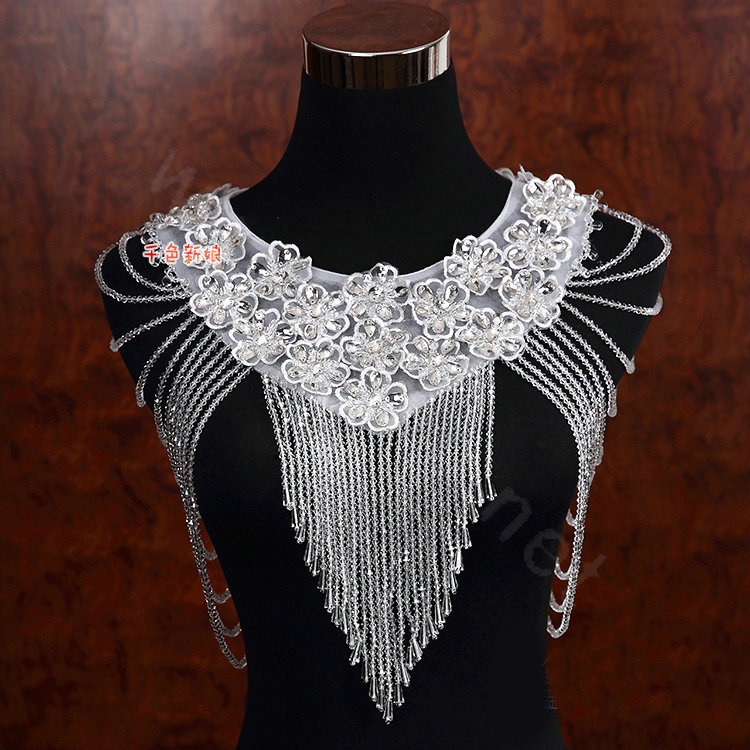 Gorgeous Bride Wedding Rhinestone Lace Flower Crystal Beads Tassel Shawl Bridal Shoulder Chain Jewelry