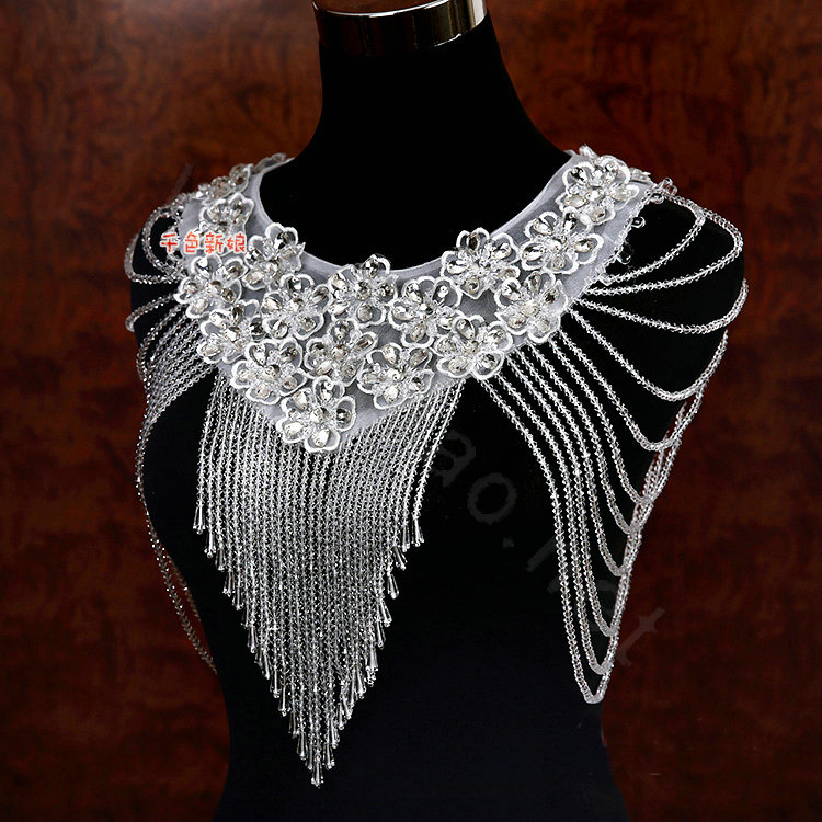 Gorgeous Bride Wedding Rhinestone Lace Flower Crystal Beads Tassel Shawl Bridal Shoulder Chain Jewelry