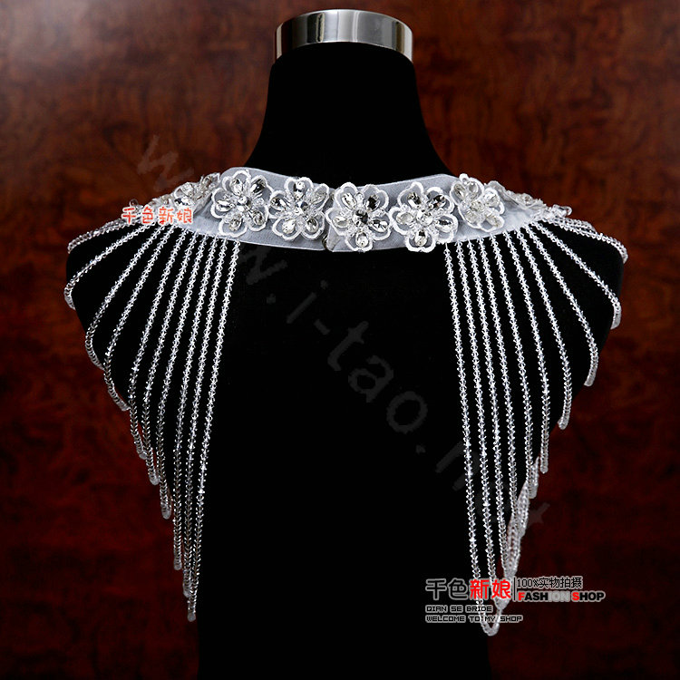 Gorgeous Bride Wedding Rhinestone Lace Flower Crystal Beads Tassel Shawl Bridal Shoulder Chain Jewelry