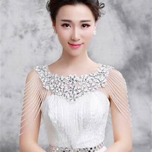Gorgeous Bride Wedding Rhinestone Lace Flower Crystal Beads Tassel Shawl Bridal Shoulder Chain Jewelry
