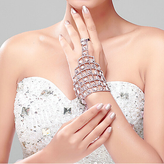 Gorgeous Hellow Rhinestone Bridal Wrap Bracelet Bride Wedding Party Crystal Bangle Chain Jewelry