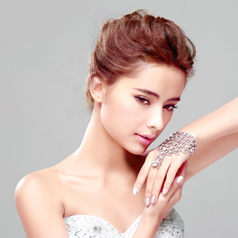 Gorgeous Hellow Rhinestone Bridal Wrap Bracelet Bride Wedding Party Crystal Bangle Chain Jewelry