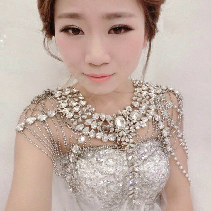 Gorgeous Queen Crystal Bridal Necklace Chain Rhinestone Shoulder Strap Bride Wedding Jewelry