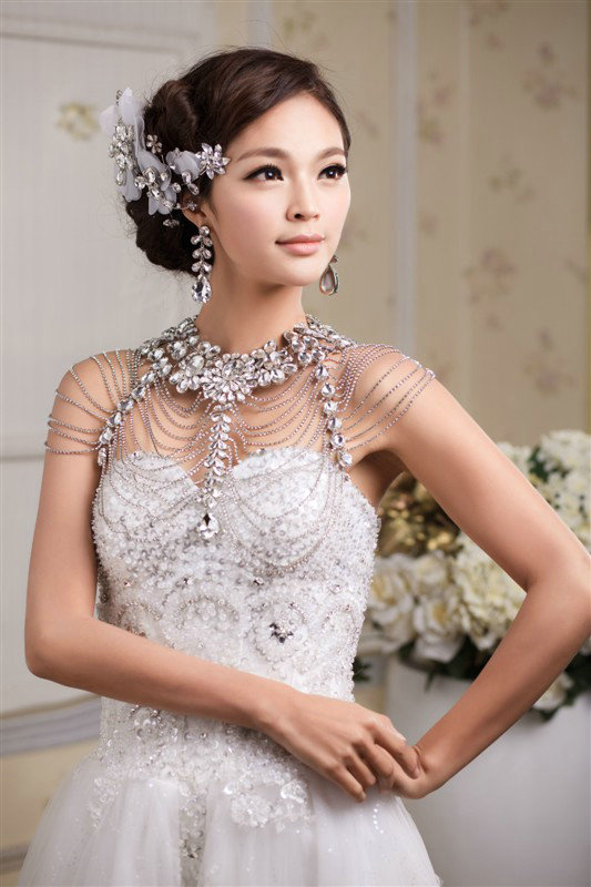 Gorgeous Queen Crystal Bridal Necklace Chain Rhinestone Shoulder Strap Bride Wedding Jewelry