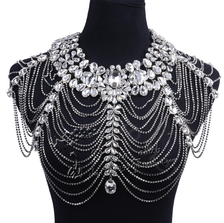 Gorgeous Queen Crystal Bridal Necklace Chain Rhinestone Shoulder Strap Bride Wedding Jewelry