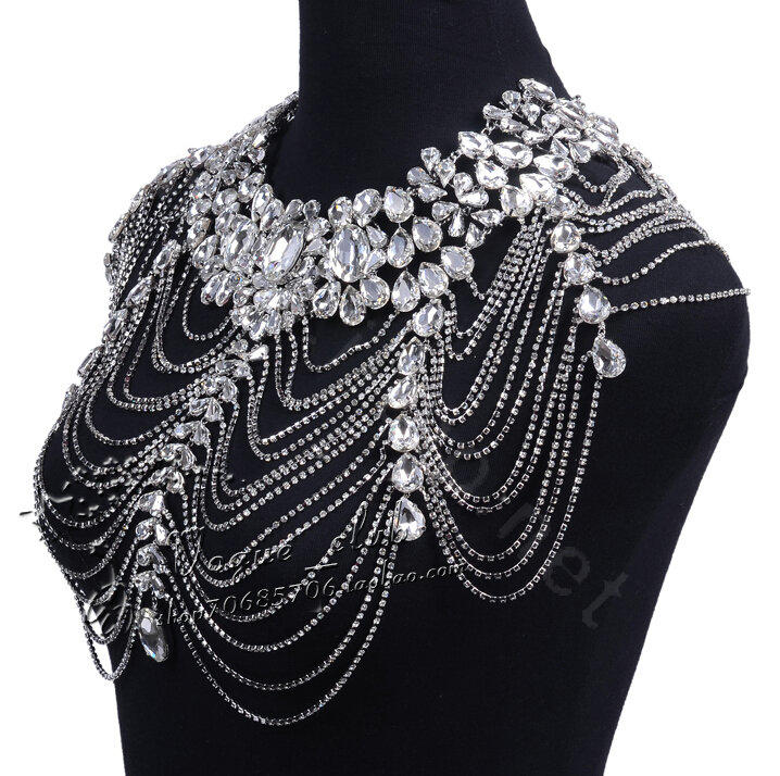 Gorgeous Queen Crystal Bridal Necklace Chain Rhinestone Shoulder Strap Bride Wedding Jewelry