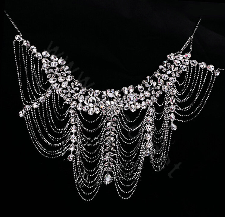 Gorgeous Queen Crystal Bridal Necklace Chain Rhinestone Shoulder Strap Bride Wedding Jewelry