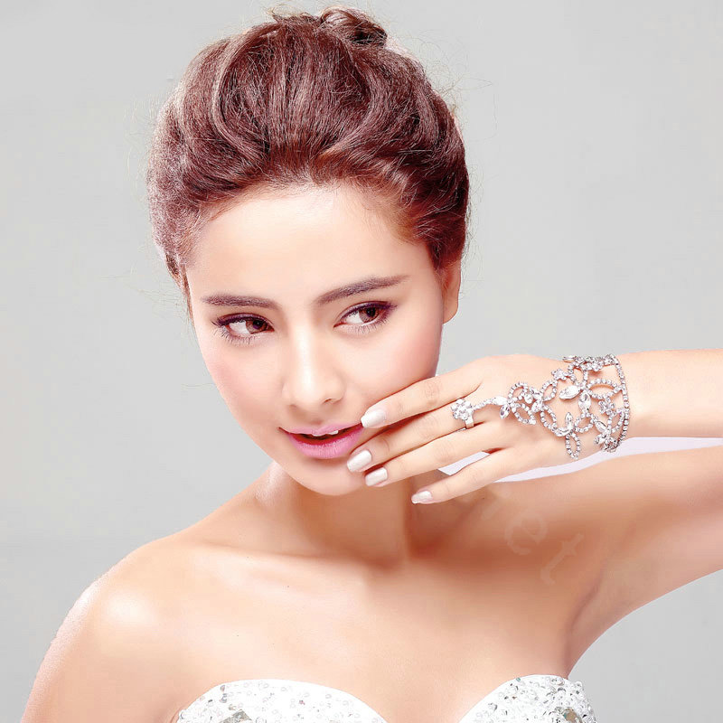 Gorgeous Rhinestone Flower Bridal Wrap Bracelet Wedding Photographic Crystal Bangle Chain Jewelry