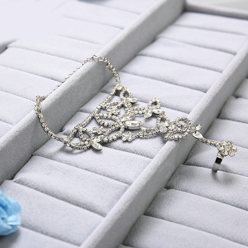 Gorgeous Rhinestone Flower Bridal Wrap Bracelet Wedding Photographic Crystal Bangle Chain Jewelry